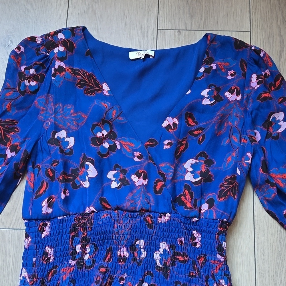 PARKER Olympia Silk-Blend Floral Blouson Dress SIZE M - Picture 4 of 11